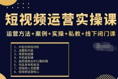 短视频运营实操课，运营方法+案例+实操+私教+线下闭门课-非凡网-资源网-最新项目分享网站
