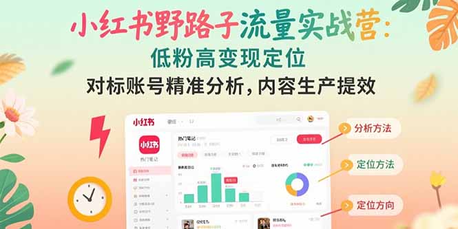 小红书野路子流量实战营：低粉高变现定位 对标账号精准分析 内容生产提效-非凡网-资源网-最新项目分享网站