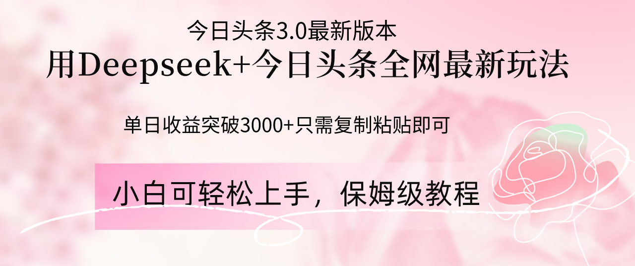 Deepseek结合今日头条全网最新玩法，单日收益突破3000+，只需要简单的…-非凡网-资源网-最新项目分享网站