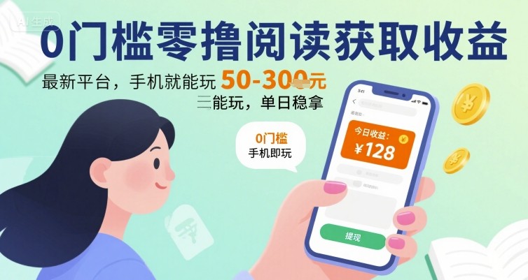 0门槛零撸阅读获取收益：最新平台，手机就能玩，单日稳拿 50-3张 【揭秘】-非凡网-资源网-最新项目分享网站