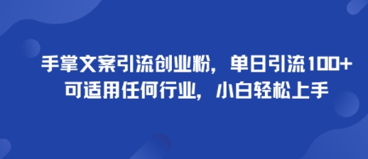 手掌文案引流创业粉，单日引流100+，可适用任何行业，小白轻松上手-非凡网-资源网-最新项目分享网站