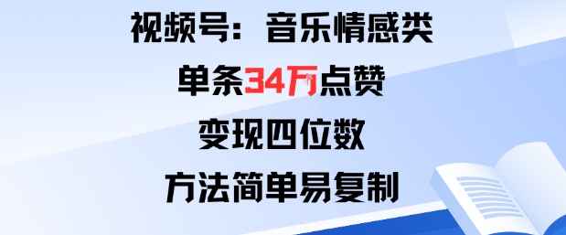 视频号分成计划新玩法：音乐情感类单条34W点赞，变现四位数，方法简单易复制-非凡网-资源网-最新项目分享网站