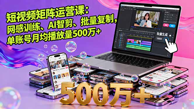 短视频矩阵运营课：网感训练、AI智剪、批量复制，单账号月均播放量500万+-非凡网-资源网-最新项目分享网站
