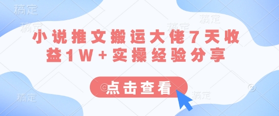 小说推文搬运大佬7天收益1W+实操经验分享-非凡网-资源网-最新项目分享网站