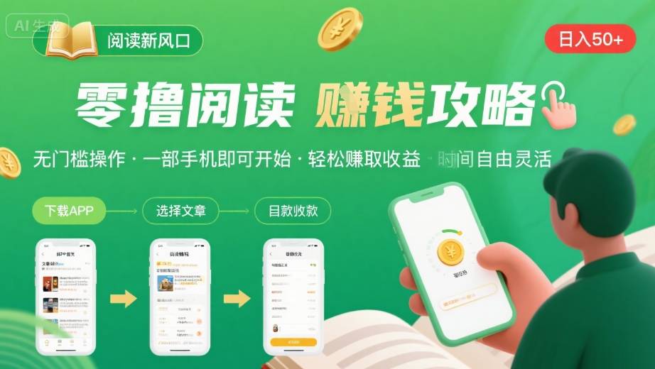 零撸阅读新风口，无门槛轻松挣，一部手机，日入 50-3张【揭秘】-非凡网-资源网-最新项目分享网站