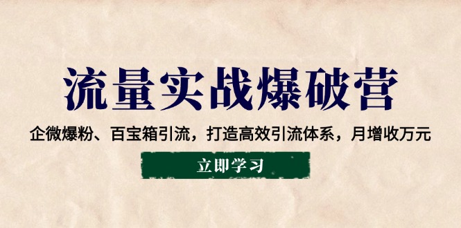 流量实战爆破营：企微爆粉、百宝箱引流，打造高效引流体系，月增收万元-非凡网-资源网-最新项目分享网站