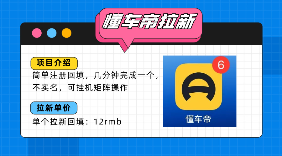 懂车帝邪修拉新玩法，简单注册回填，不sm，单个拉新12rmb，轻松日入200+-非凡网-资源网-最新项目分享网站