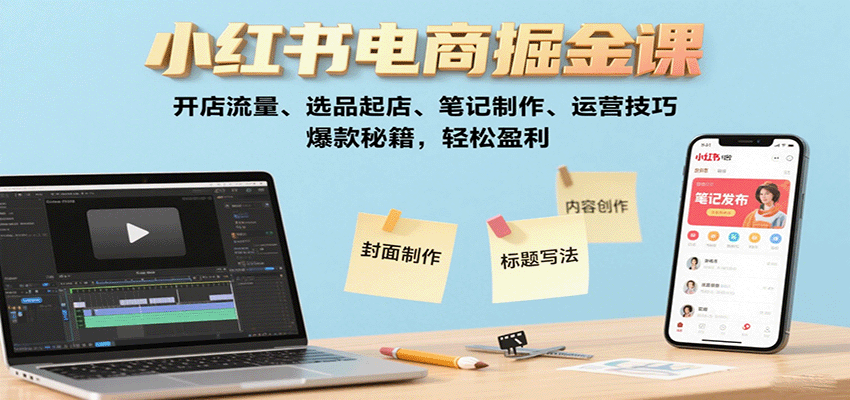 小红书电商掘金课：开店流量、选品起店、笔记制作、运营技巧，爆款秘籍，轻松盈利-非凡网-资源网-最新项目分享网站