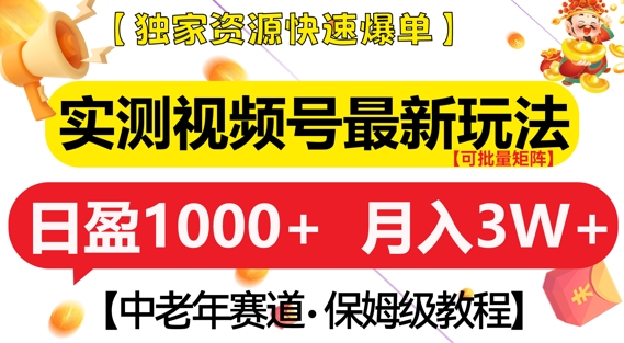 实测视频号最新玩法，中老年赛道，独家资源，月入过W+【揭秘】-非凡网-资源网-最新项目分享网站
