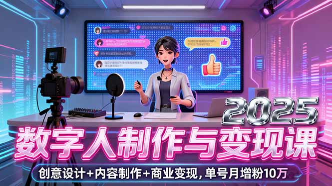 2025数字人制作与变现课，创意设计+内容制作+商业变现，单号月增粉10万+-非凡网-资源网-最新项目分享网站