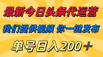 最新今日头条代运营，我们提供视频，你一键发布，单号日入200+【揭秘】-非凡网-资源网-最新项目分享网站