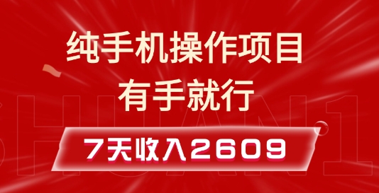 纯手机操作的小项目，有手就能做，7天收入2609+实操教程【揭秘】-非凡网-资源网-最新项目分享网站