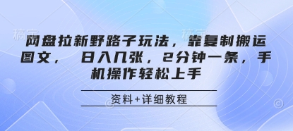 网盘拉新野路子玩法，靠复制搬运图文， 日入几张，2分钟一条，手机操作轻松上手-非凡网-资源网-最新项目分享网站