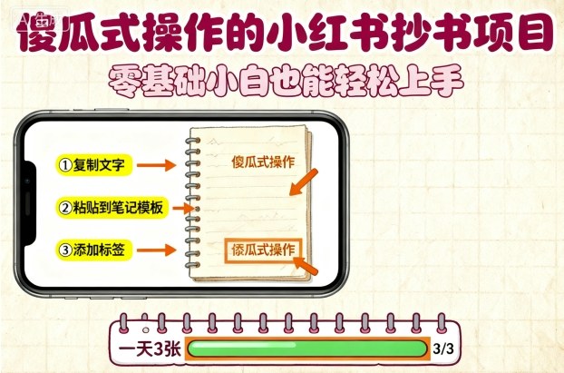 傻瓜式操作的小红书抄书项目，会复制粘贴就行，零基础小白也能一天3张-非凡网-资源网-最新项目分享网站