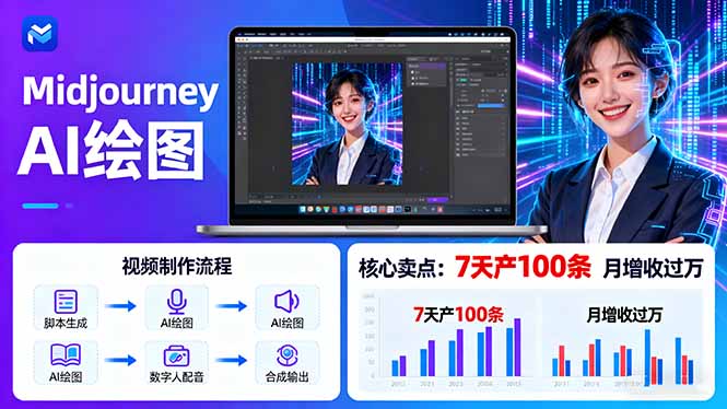 AI绘图照片开口说话视频制作：Midjourney+数字人，7天产100条月增收过万-非凡网-资源网-最新项目分享网站
