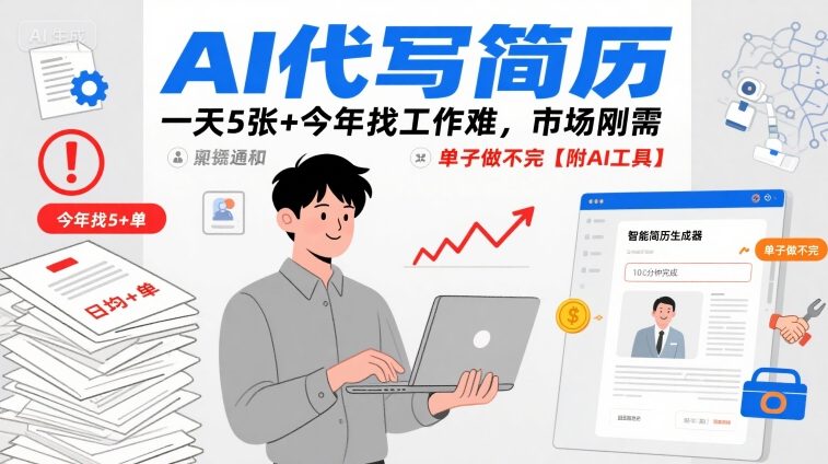 AI代写简历，一天5张+今年找工作难，市场刚需，单子做不完【附AI工具】-非凡网-资源网-最新项目分享网站