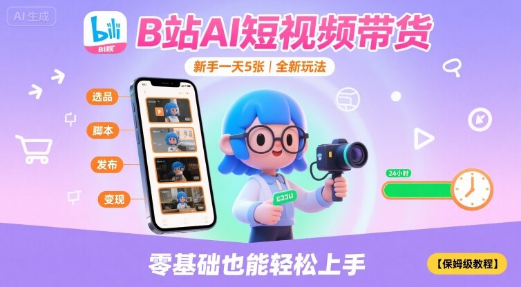 B站AI短视频带货，新手一天5张，全新玩法【保姆级教程】-非凡网-资源网-最新项目分享网站