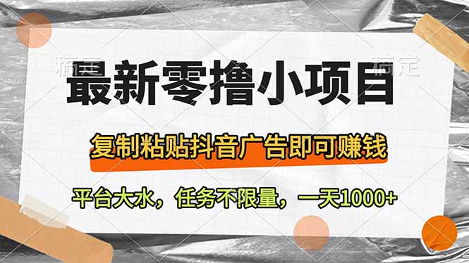 最新零撸小项目，复制粘贴抖音广告即可赚钱，平台大水，任务不限量，一…-非凡网-资源网-最新项目分享网站