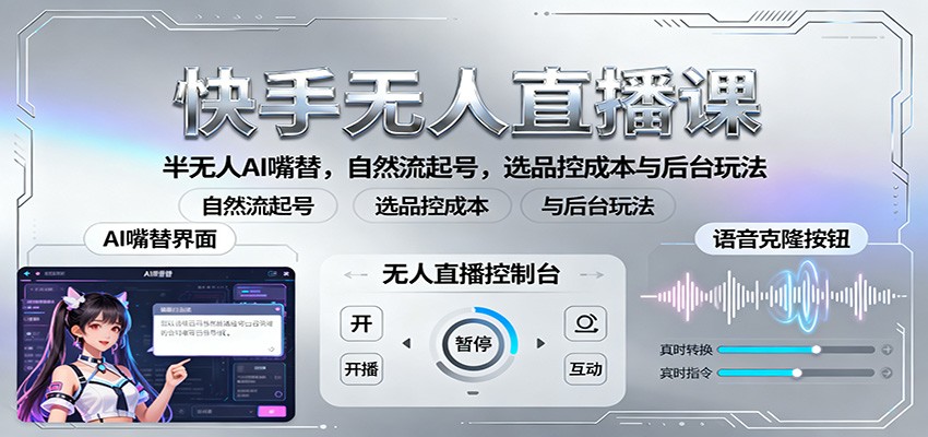 快手无人直播课：半无人AI嘴替，自然流起号，选品控成本与后台玩法-非凡网-资源网-最新项目分享网站