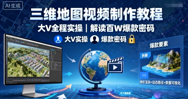 三维地图视频制作教程，大V全程实操，解读百W爆款密码-非凡网-资源网-最新项目分享网站