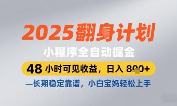 2025小程序全自动掘金，48 小时可见收益，日入8张，长期稳定靠谱，小白宝妈轻松上手【揭秘】-非凡网-资源网-最新项目分享网站