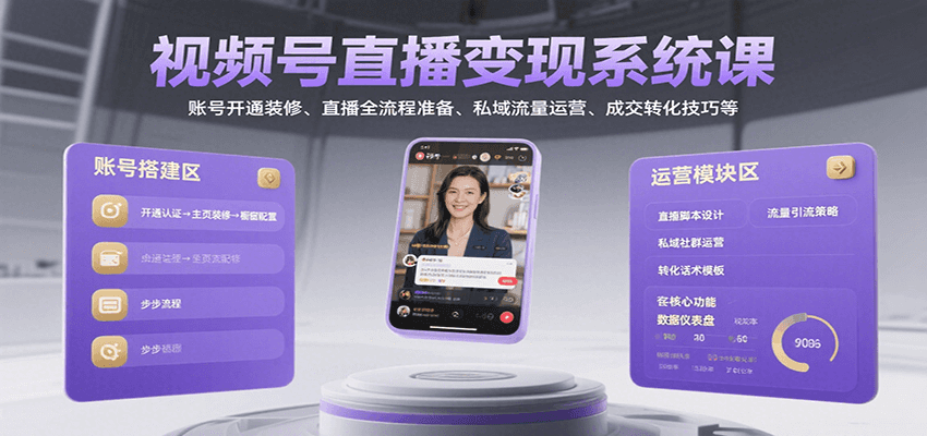 视频号直播变现系统课，账号开通装修、直播全流程准备、私域流量运营、成交转化技巧等-非凡网-资源网-最新项目分享网站
