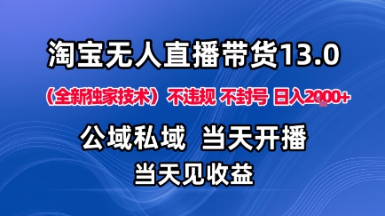 淘宝无人直播13.0，公域私域技术，不封号，不违规布局下半年旺季赛道，日入1K+(独家技术)【揭秘】-非凡网-资源网-最新项目分享网站