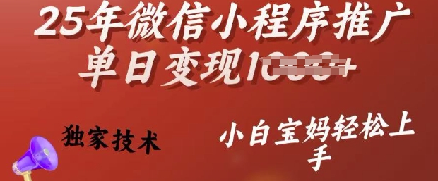 25年微信小程序推广单日变现多张，独家技术，小白宝妈轻松上手【揭秘】-非凡网-资源网-最新项目分享网站