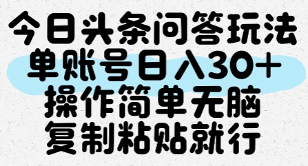 今日头条问答玩法，单账号日入30+，操作简单无脑复制粘贴就行-非凡网-资源网-最新项目分享网站