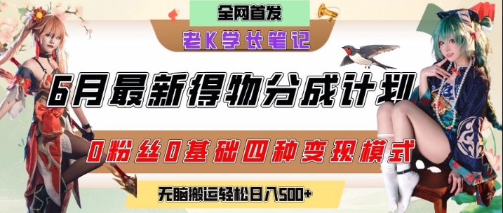 6月份最新得物创作者分成计划2.0玩法，0粉丝0基础四种模式变现，从隐蔽渠道无脑搬运，日入2张-非凡网-资源网-最新项目分享网站