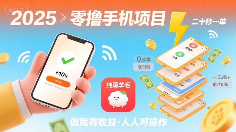2025年零撸手机项目，二十秒一单，纯薅羊毛 一天2张+做就有-非凡网-资源网-最新项目分享网站