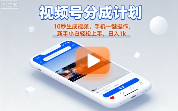 视频号分成计划懒人玩法，10秒生成视频，手机一键操作，新手小白轻松上手，日入1K【揭秘】-非凡网-资源网-最新项目分享网站