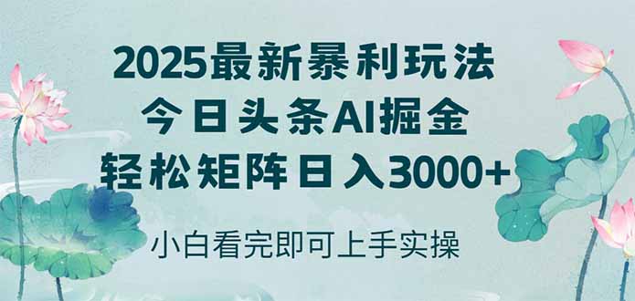今日头条2025年最新暴利玩法，思路简单，复制粘贴，轻松实现矩阵日入3000+-非凡网-资源网-最新项目分享网站