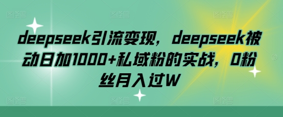 deepseek引流变现，deepseek被动日加1000+私域粉的实战，0粉丝月入过W-非凡网-资源网-最新项目分享网站