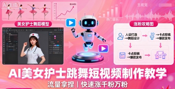 AI美女护士跳舞短视频制作教学，流量拿捏，快速涨千粉万粉【提示词+视频教程】-非凡网-资源网-最新项目分享网站