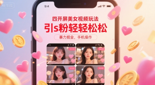 四开屏美女视频玩法，引s粉轻轻松松，暴力掘金，手机操作【揭秘】-非凡网-资源网-最新项目分享网站