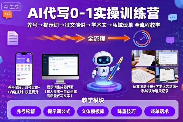 AI代写0-1实操训练营，从养号、提示词、征文演讲、学术文，到私域谈单的全流程教学-非凡网-资源网-最新项目分享网站