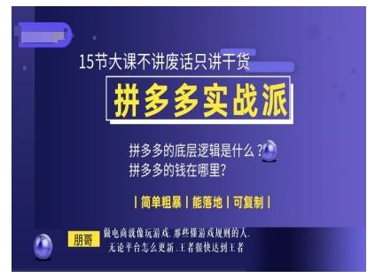 朋哥电商(拼多多实战派)，15节大课不讲废话只讲干货，简单粗暴 能落地 可复制-非凡网-资源网-最新项目分享网站