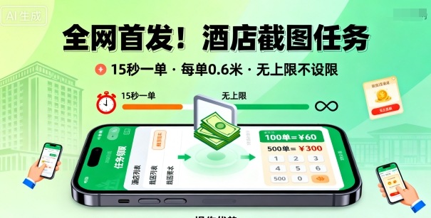 全网首发！酒店截图任务，15秒一单，每单0.6米，任务无上限不设限，矩阵操作单日3张到手【揭秘】-非凡网-资源网-最新项目分享网站