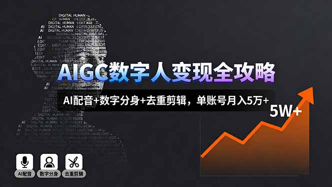 AIGC数字人变现全攻略，AI配音+数字分身+去重剪辑，单账号月入5万+-非凡网-资源网-最新项目分享网站