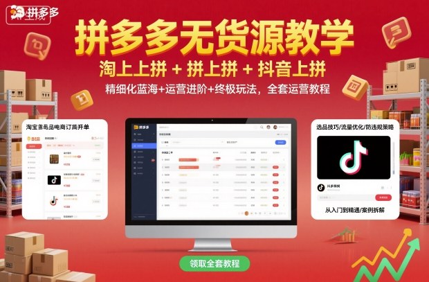拼多多无货源教学，淘上拼+拼上拼+抖上拼，精细化蓝海+运营进阶+终极玩法，全套运营教程-非凡网-资源网-最新项目分享网站